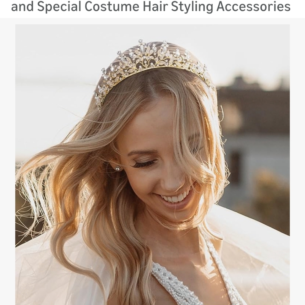 Elegant Gold and Pink Crystal Tiara - Picture 5 of 5